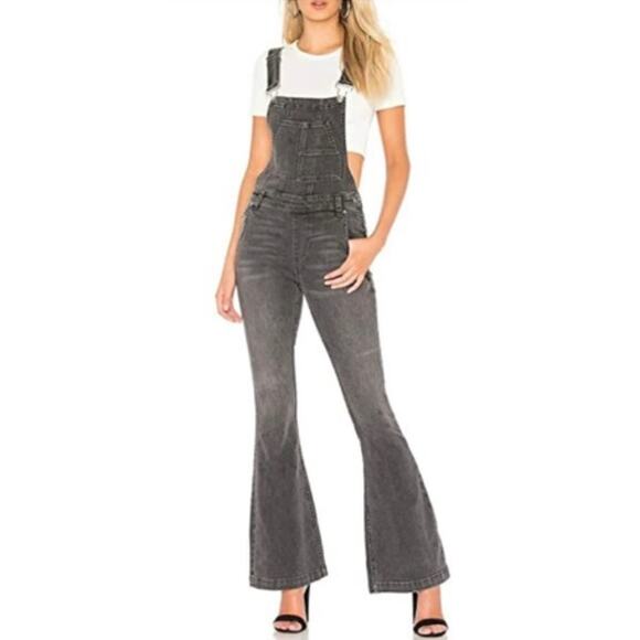 We the Free People Carly Washed Black Grayed Out Flare Overalls 27 NWT Utility - Picture 1 of 9